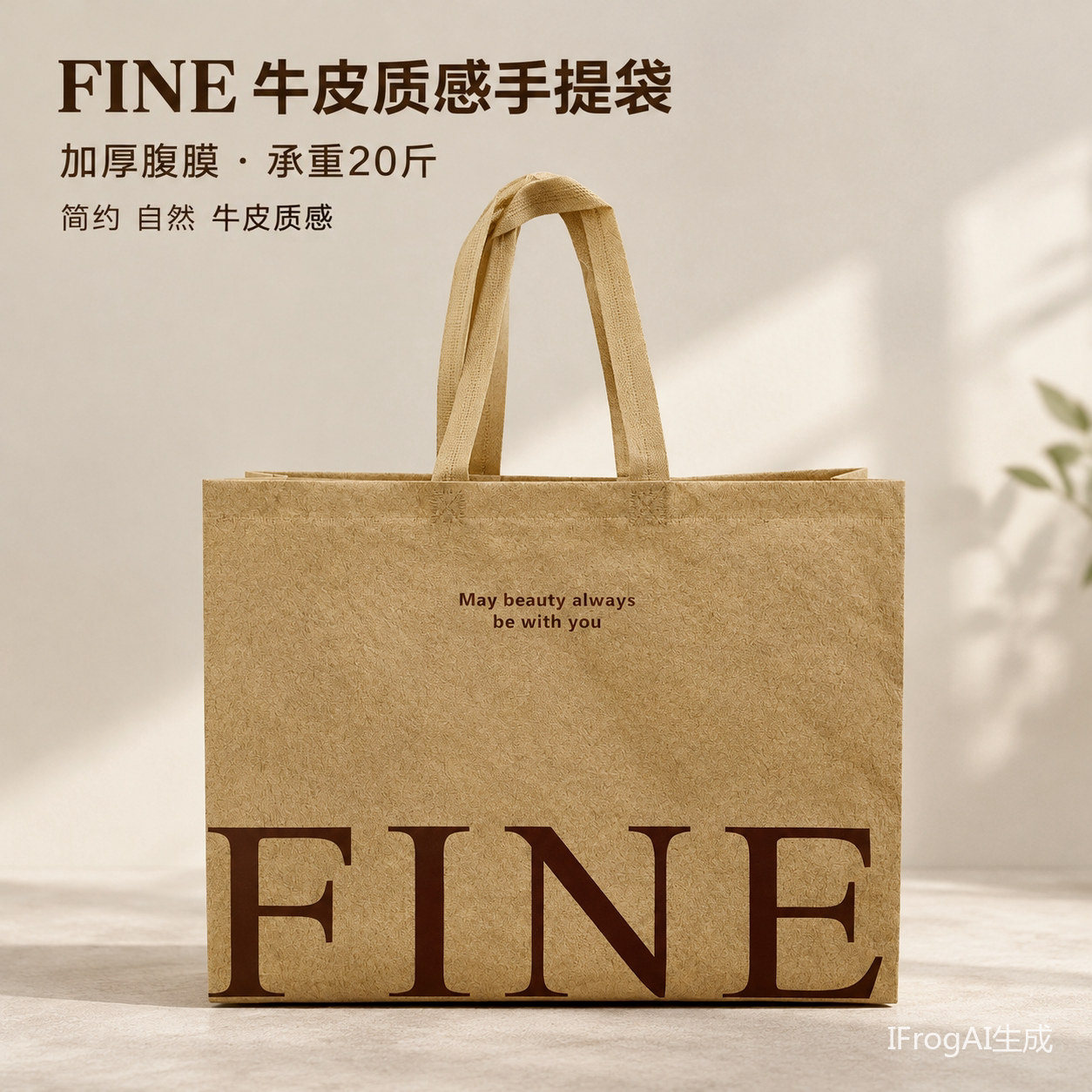 FINE牛皮质感腹膜无纺布服装店手提袋子加厚礼品购物塑料袋印logo