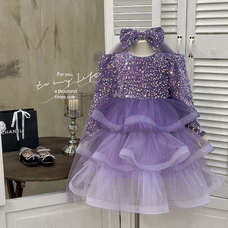 女童连衣裙儿童连衣裙子宝宝连衣裙紫色连衣裙表演礼服儿童公主裙