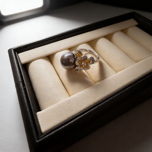 【大溪地戒指福利款】天然海水大溪地铂金灰孔雀绿珍珠戒指S925银