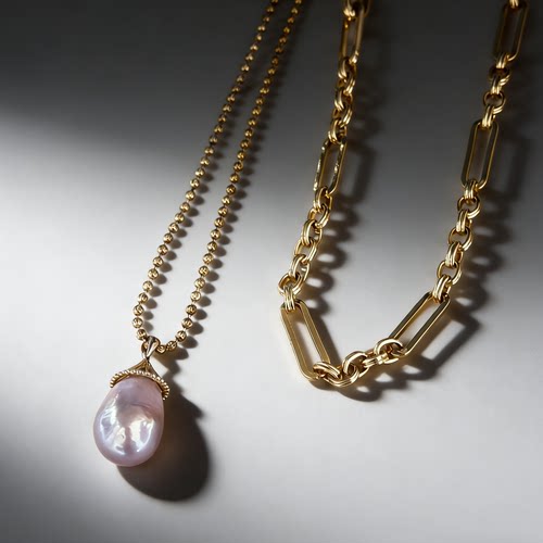 「鎏金幻梦」极光彩虹色天然淡水珍珠巴洛克吊坠双层项链老钱风