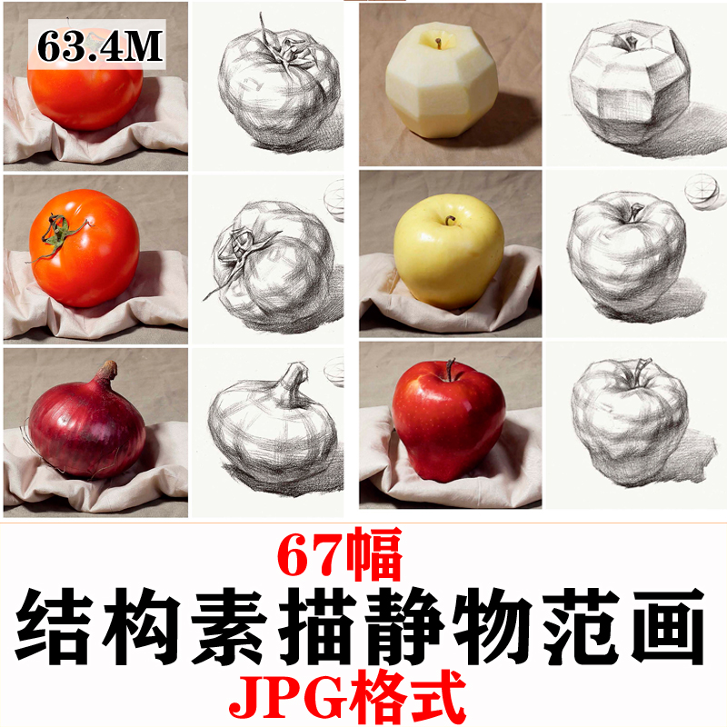 艺考美术结构素描绘画电子版组合静物示范画步骤解析临摹图片素材