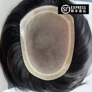 头顶补发片手工全递针隐形无痕秃顶假发片透气逼真 npu边递针男士