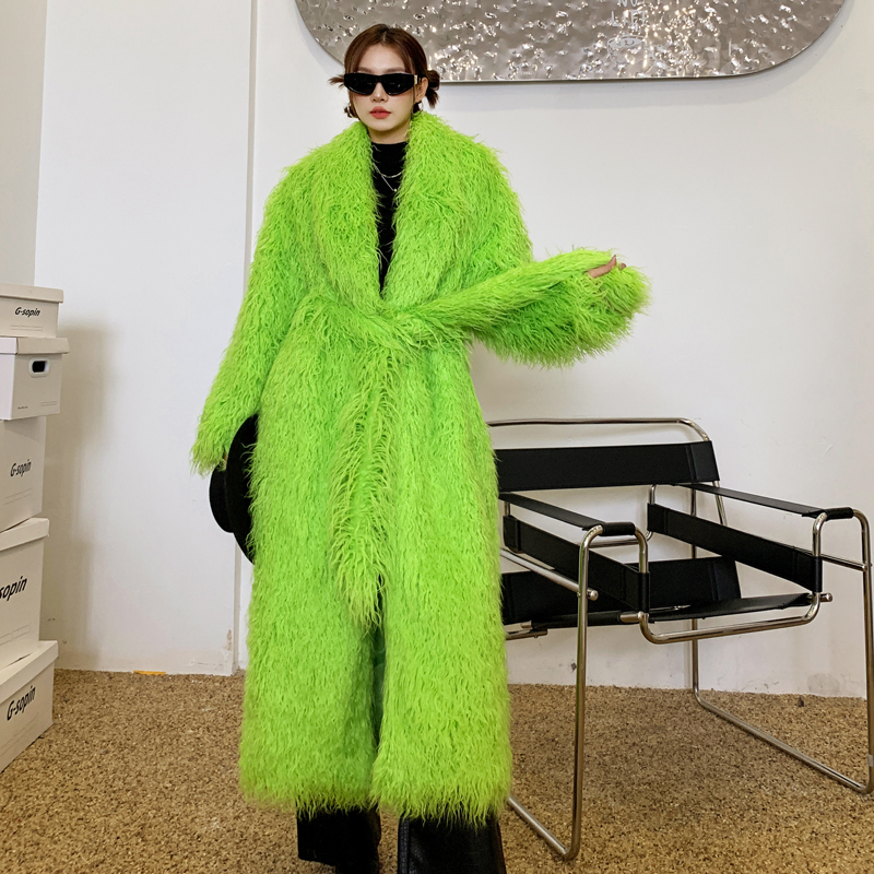 果绿色长款皮草爱璐宝丹