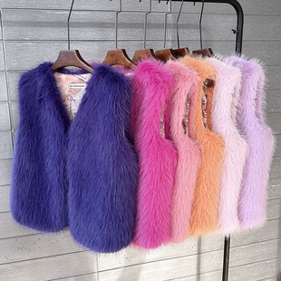 仿狐狸毛彩色毛毛托卡马甲仿皮草背心亮色时尚保暖秋冬