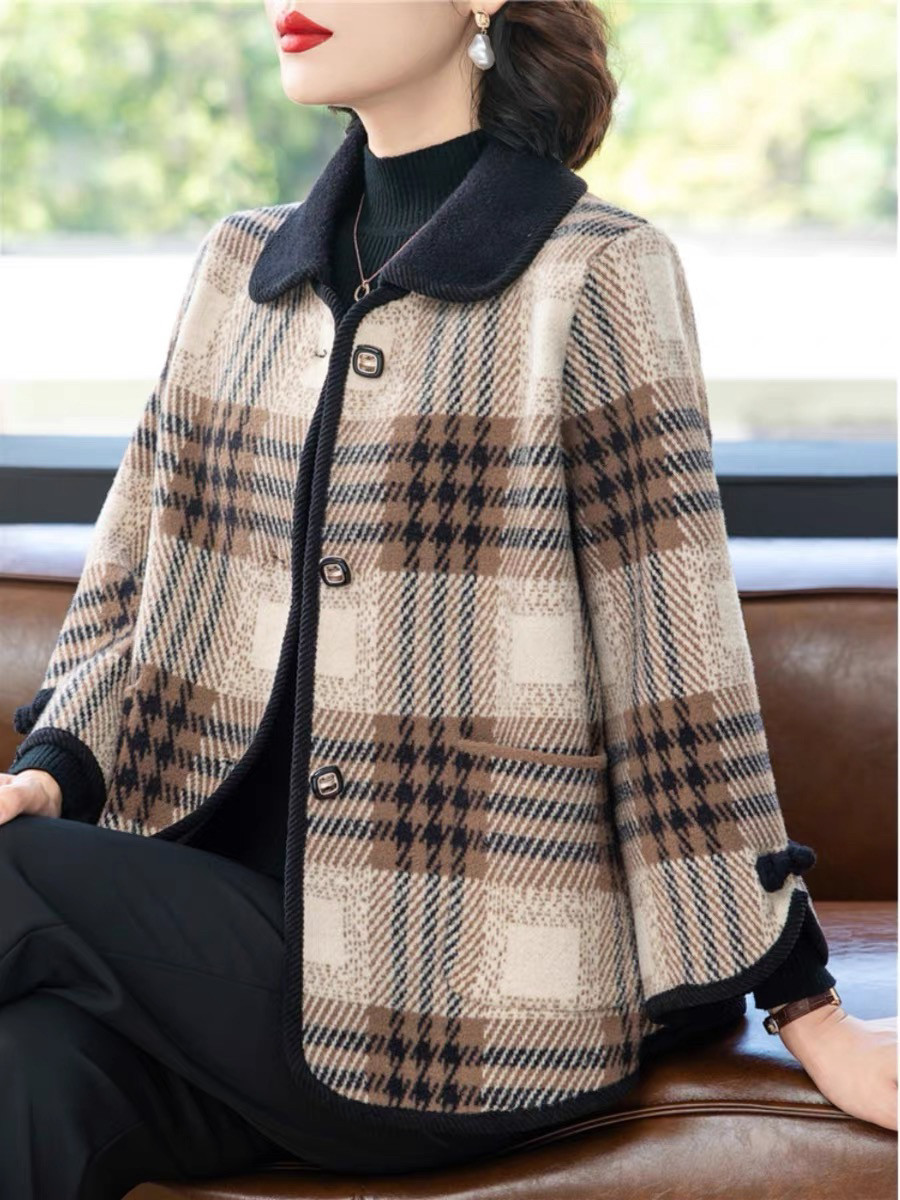 中年妈妈秋装外套小香风毛呢开衫中年妇女上衣服2024冬装新款套装