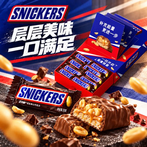 士力架花生夹心巧克力460g抽拉盒装糖果休闲零食批发饱腹能量棒