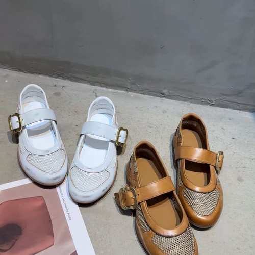 欧货女鞋女鞋2026夏季新款真皮一字式扣带乐福鞋女鞋休闲鞋单鞋