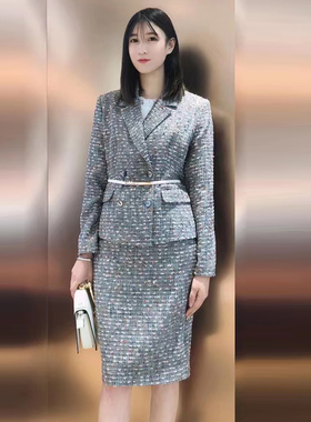 white collar彩点粗纺西服领双排扣长袖上衣CAIDCF22-601