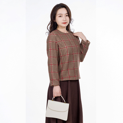 白领镂空圆领暗门襟长袖