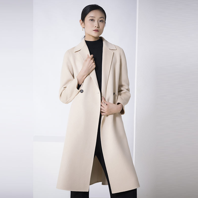 white collar杏色羊绒羊毛双面西服领双排扣长大衣LOVSC0FA902