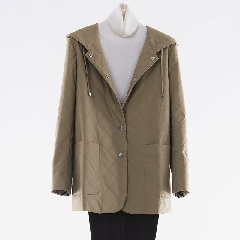 white collar驼色绗缝带帽领贴袋棉服上衣MIANF22-603