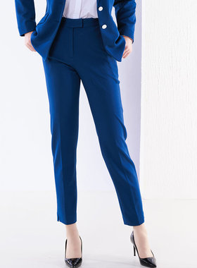 white collar牛仔蓝高弹力裤角开叉九分锥形裤NZLTL03K1