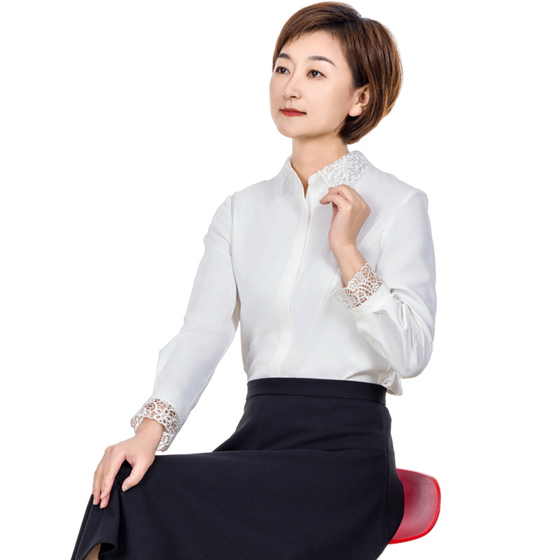 白领水溶方领九分袖衬衫