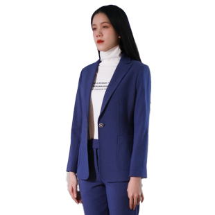 上衣LANSQ21 蓝色千鸟格戗驳领一粒扣贴袋长袖 601 新款 白领女装