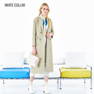 white collar浅混绿羊毛双面西服领双排扣长大衣GNBJ19-LOV903
