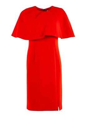 白领女装大红圆领披肩前下摆小开叉礼服裙 GNBJ17-323S