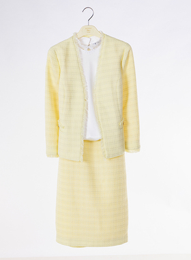 white collar黄色格流苏后开叉中裙HUANGSG23-181