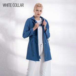 白领春女麻纱带帽前雨搭拉链休闲职业显瘦风衣外套CAISEMA22-811