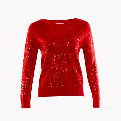 白领红黑一字领亮片加长长袖套衫