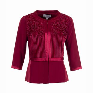 白领藏兰酒红圆领前片拼竖条缝石拼花中袖上衣 GNY16-601
