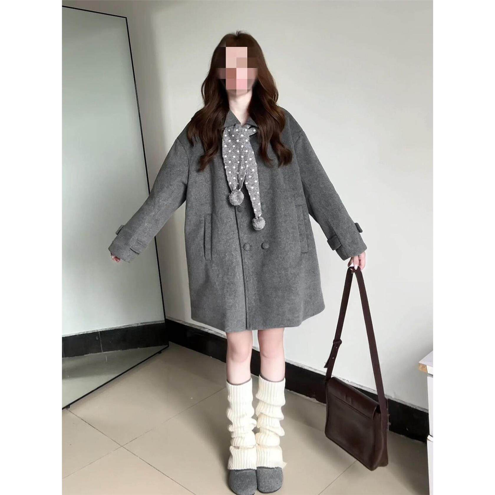 韩系小香风灰色毛呢外套女装冬季2025新款加厚巨好看的小个子大衣