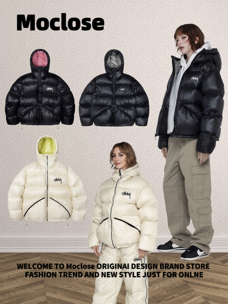 MOCLOSE STREET 야외 가을 겨울 자수 대비 색상 따뜻한 느슨한 남성 및 여성의 다목적 빵 다운 재킷