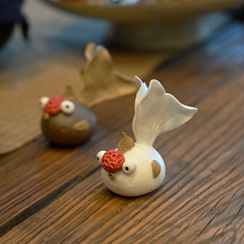 年年有余 手工制作陶瓷金鱼茶宠茶道零配摆件陶小鱼家居饰品萌鱼
