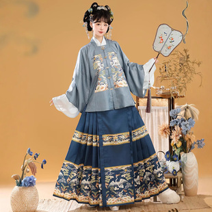 中国风原创汉服女明制方领补服对襟马面裙冬套装日常刺绣春秋新款