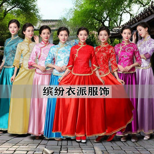 民乐团服装古筝演出服中式新娘服伴娘长裙酒会晚礼服改良旗袍唐装
