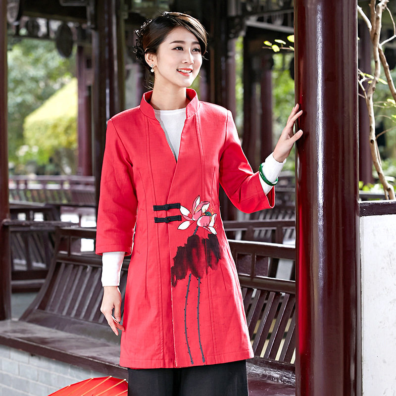 中国风新中式中长款民族风女装2025春秋季棉麻七分袖唐装上衣新款