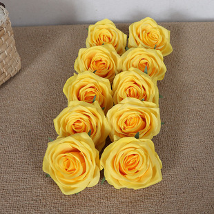 黄色仿真玫瑰花头 花墙装饰 花束礼盒手工diy礼物材料绢布假花朵