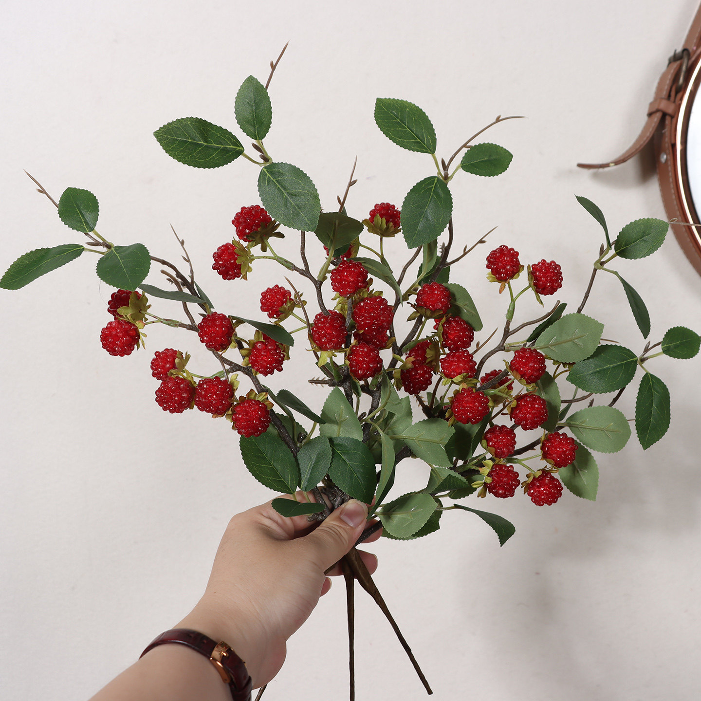 红色仿真树莓果短枝千日红草莓果花束配花搭配点缀小果子装饰假花
