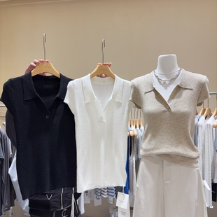 2026春装新款V领微透羊毛短袖针织衫修身薄款上衣柔软舒适毛衣女