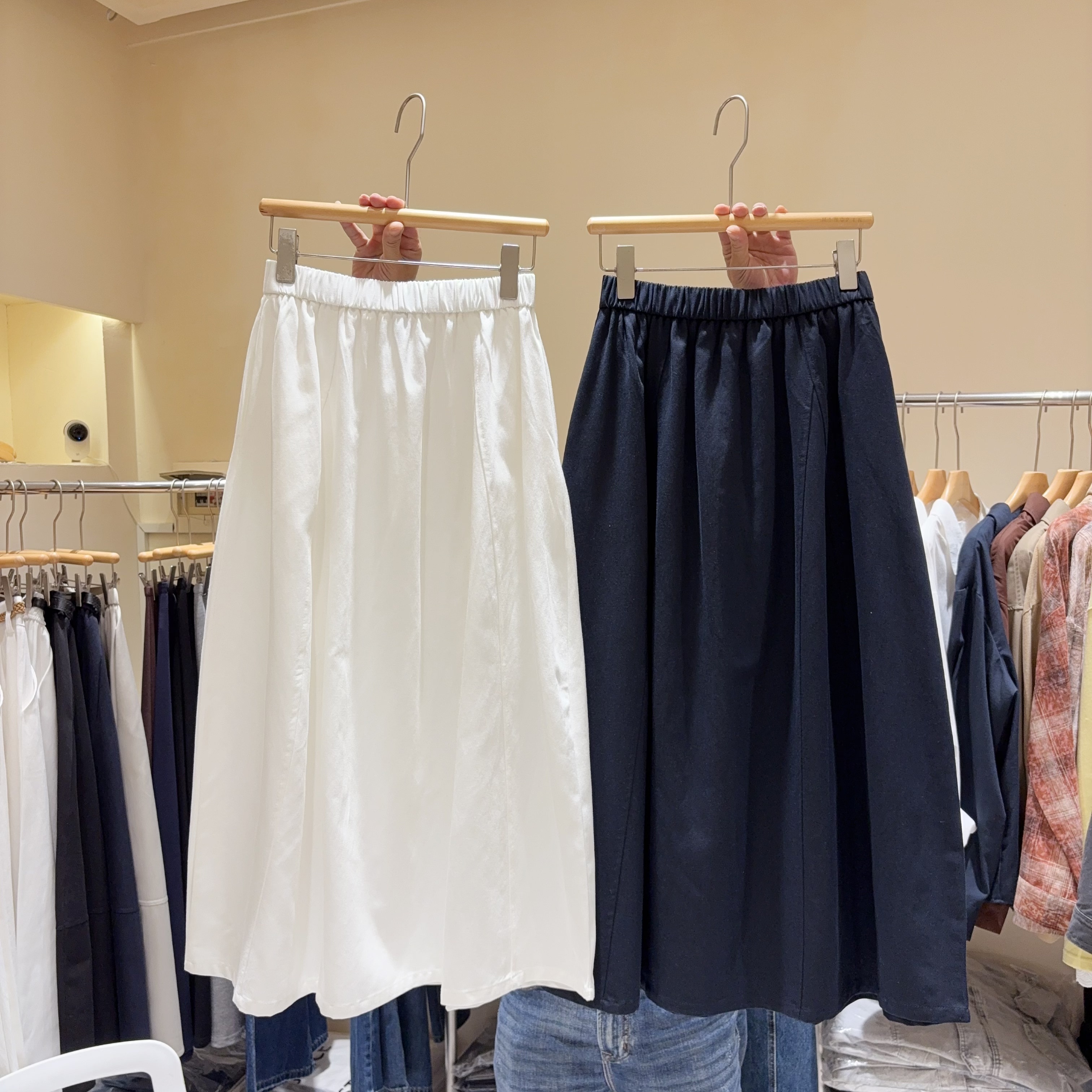 早秋氛围感半身裙！松紧腰显瘦花苞裙女洗水牛仔棉口袋中长款裙子