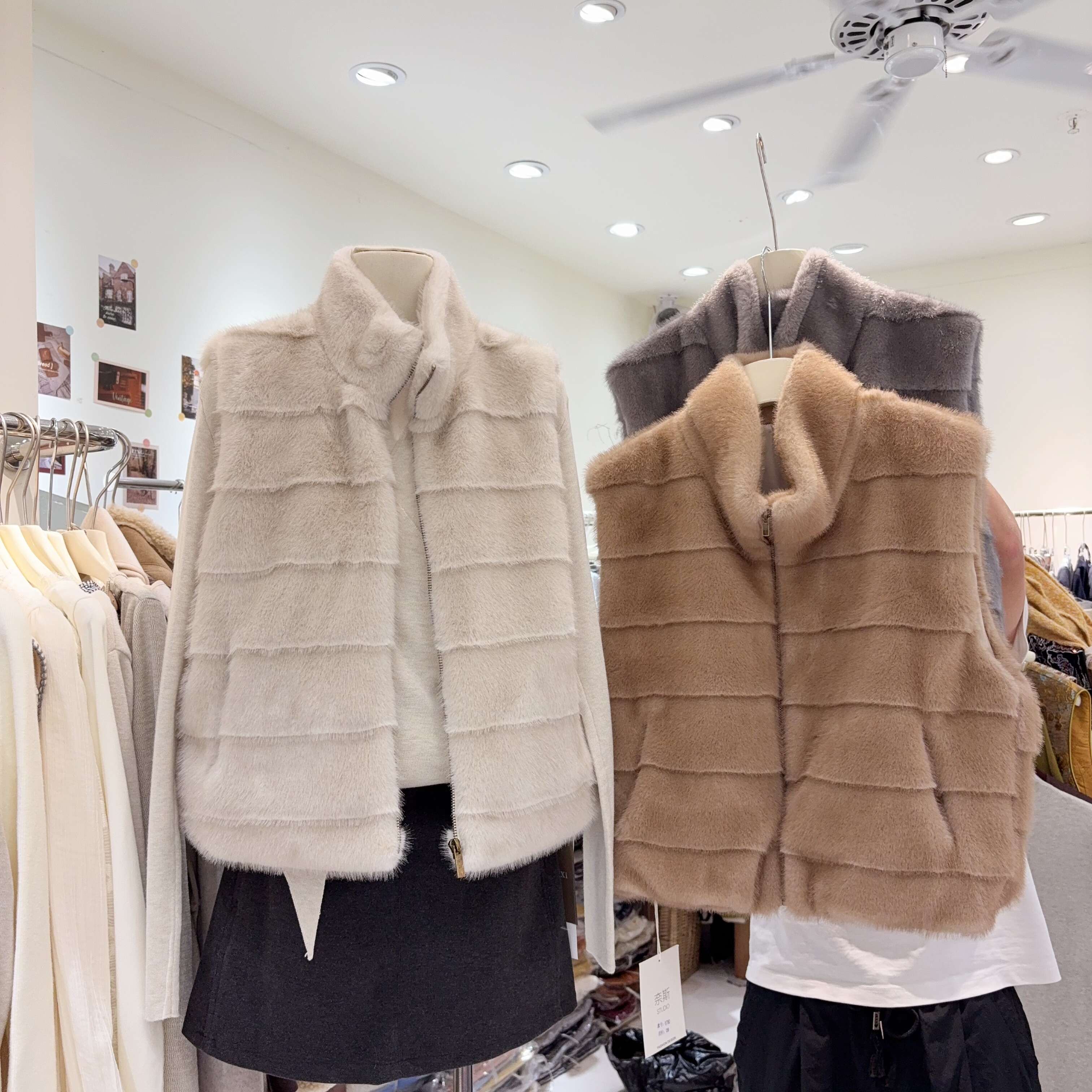 软叽叽好舒服条纹立领仿水貂毛马甲外套女环保皮草坎肩上衣小个子