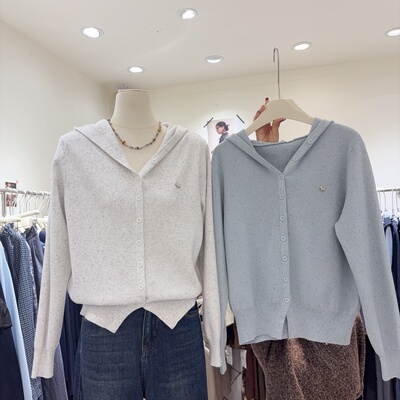 秋冬清爽色系！宽松休闲百搭连帽针织开衫外套女毛衣外套上衣蓝色