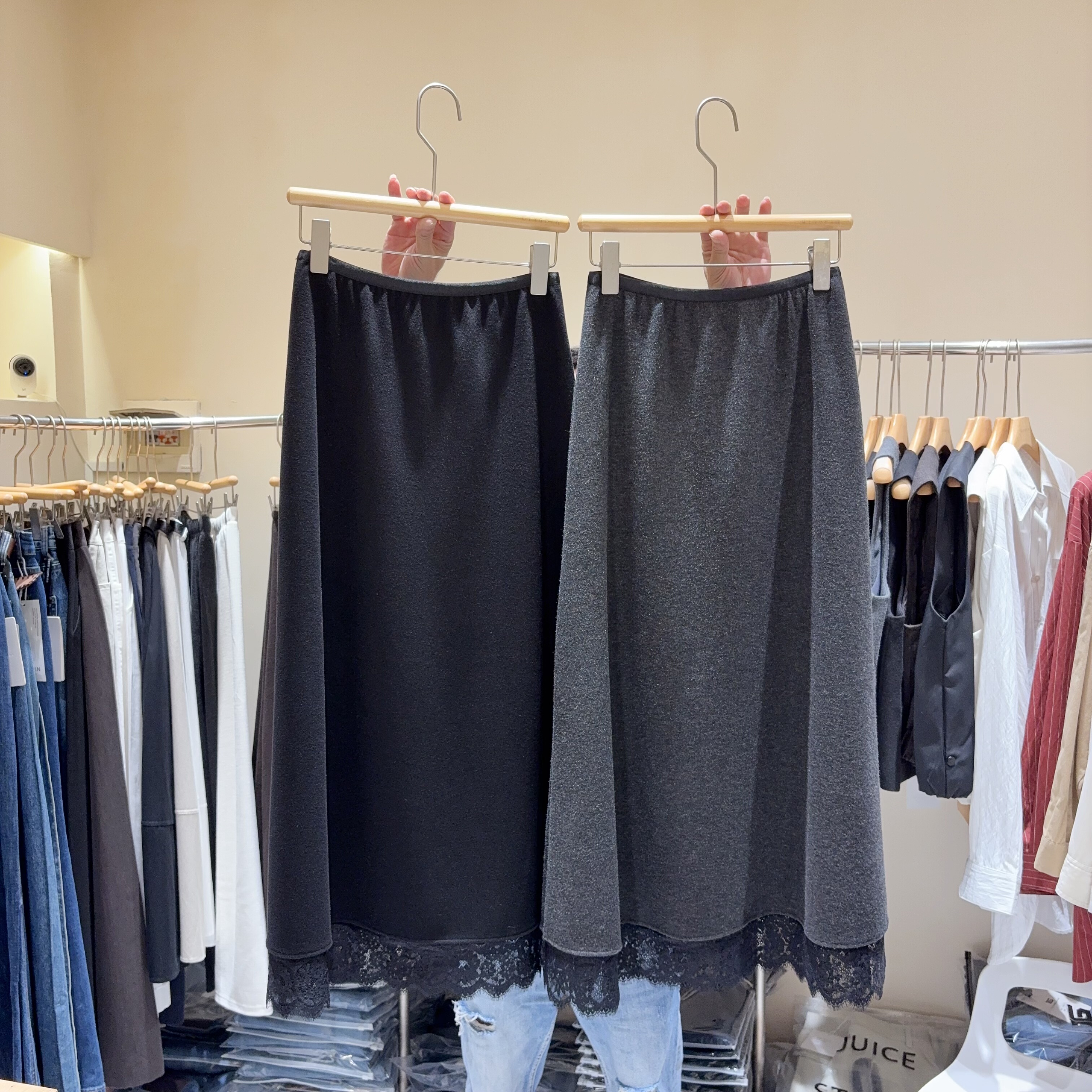 女神款裙子！松紧腰直筒裙加厚保暖A字蕾丝边半身裙女长裙垂坠裙