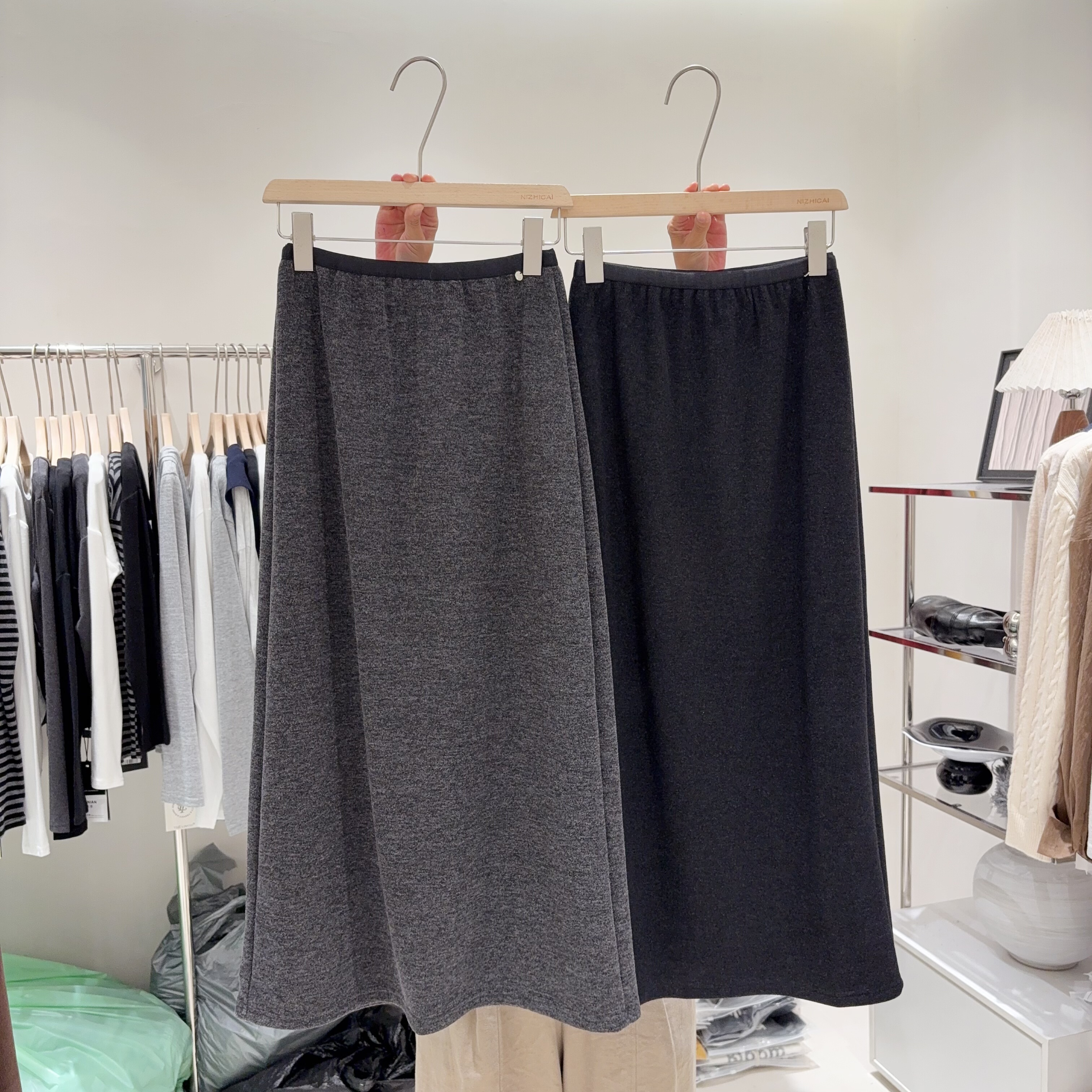 小个子福利款松紧腰羊绒半身裙后开叉裙子中长款加绒直筒裙一步裙