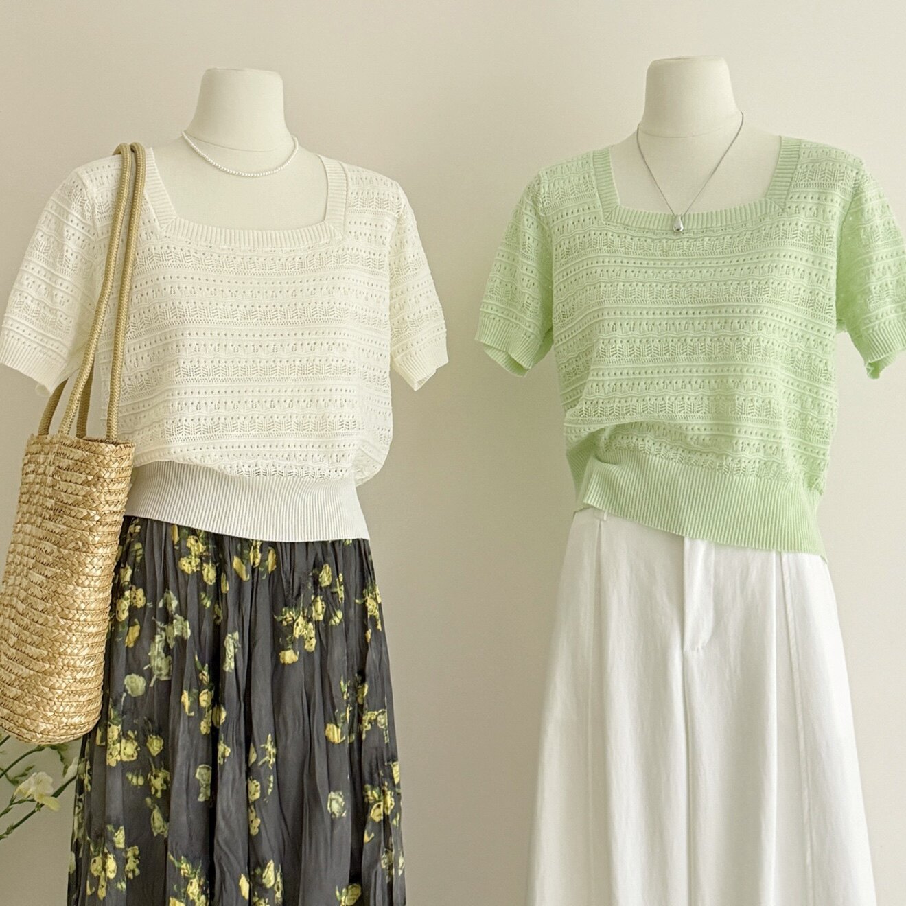 夏日呼吸感针织衫！方领套头麻花镂空针织衫女短袖收腰显瘦上衣