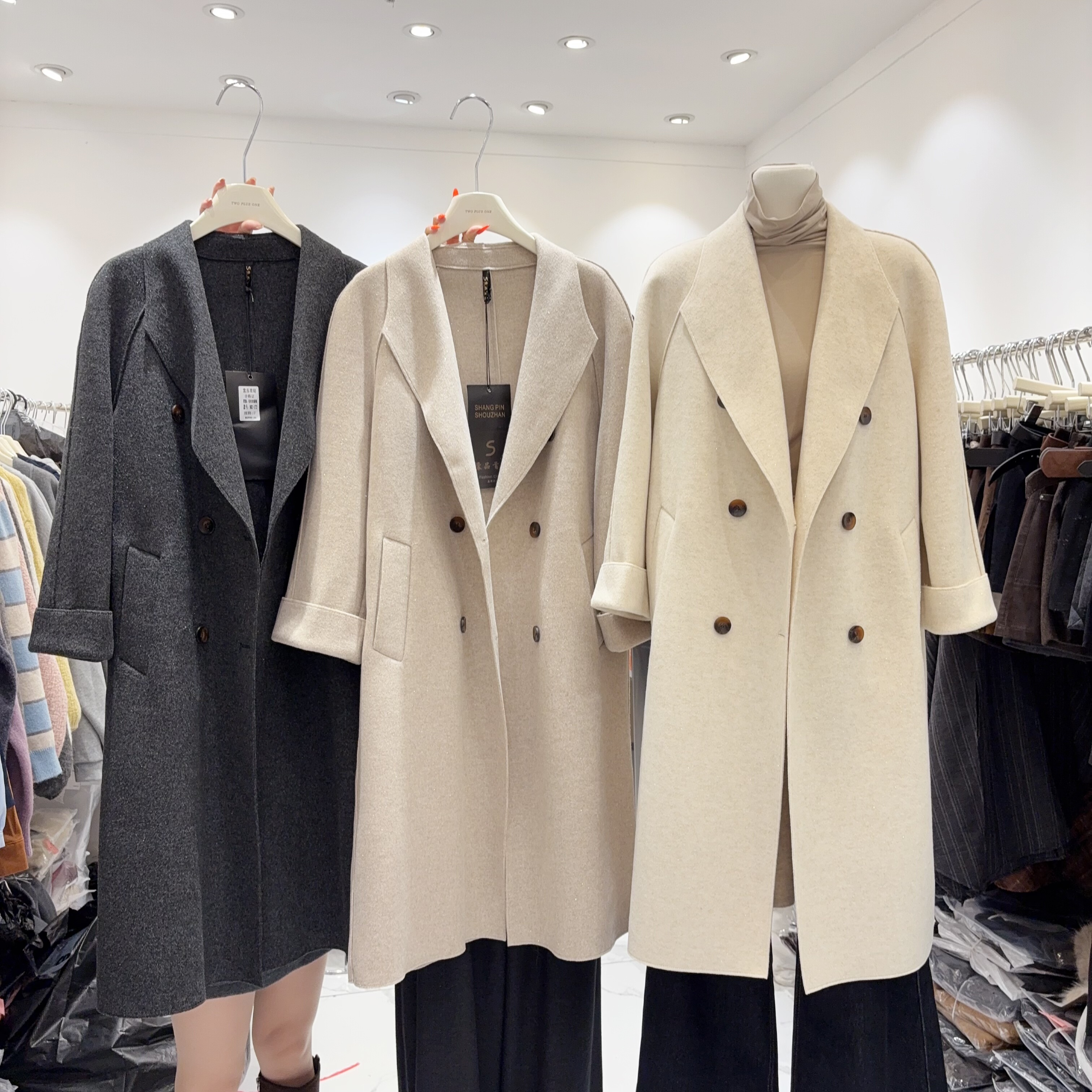 大女主外套！亮丝双面羊绒呢大衣外套女双排扣风衣小个子呢子大衣