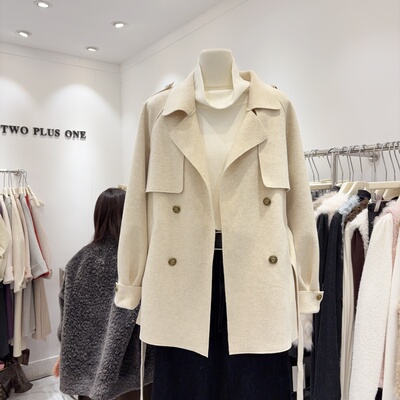 韩版潮流亮丝双面呢大衣女外套中长款小个子风衣双排扣呢子大衣