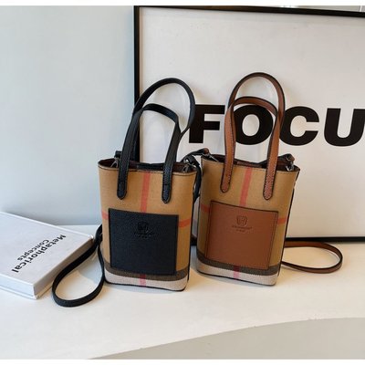 格子帆布小包包斜挎单肩包手拎