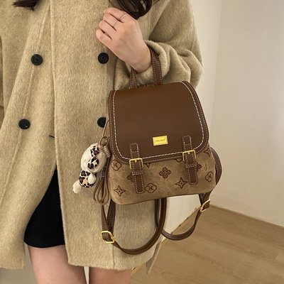 韩版复古双肩包女2025新款高级感百搭大容量日常背包大学生书包