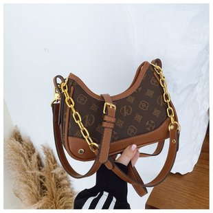 小众复古老花腋下包包女2025新款 超火牛角包高级感百搭单肩斜挎包