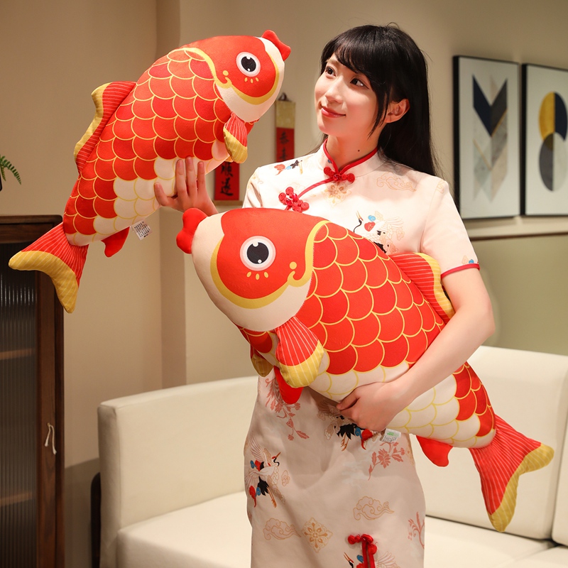 卡通锦鲤鱼长抱枕公仔毛绒玩具女
