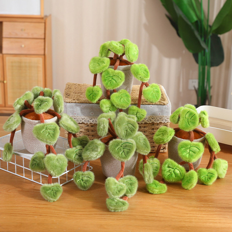 卡通仿真绿箩盆栽公仔毛绒玩偶办公室家居桌面植物摆件儿童房装饰