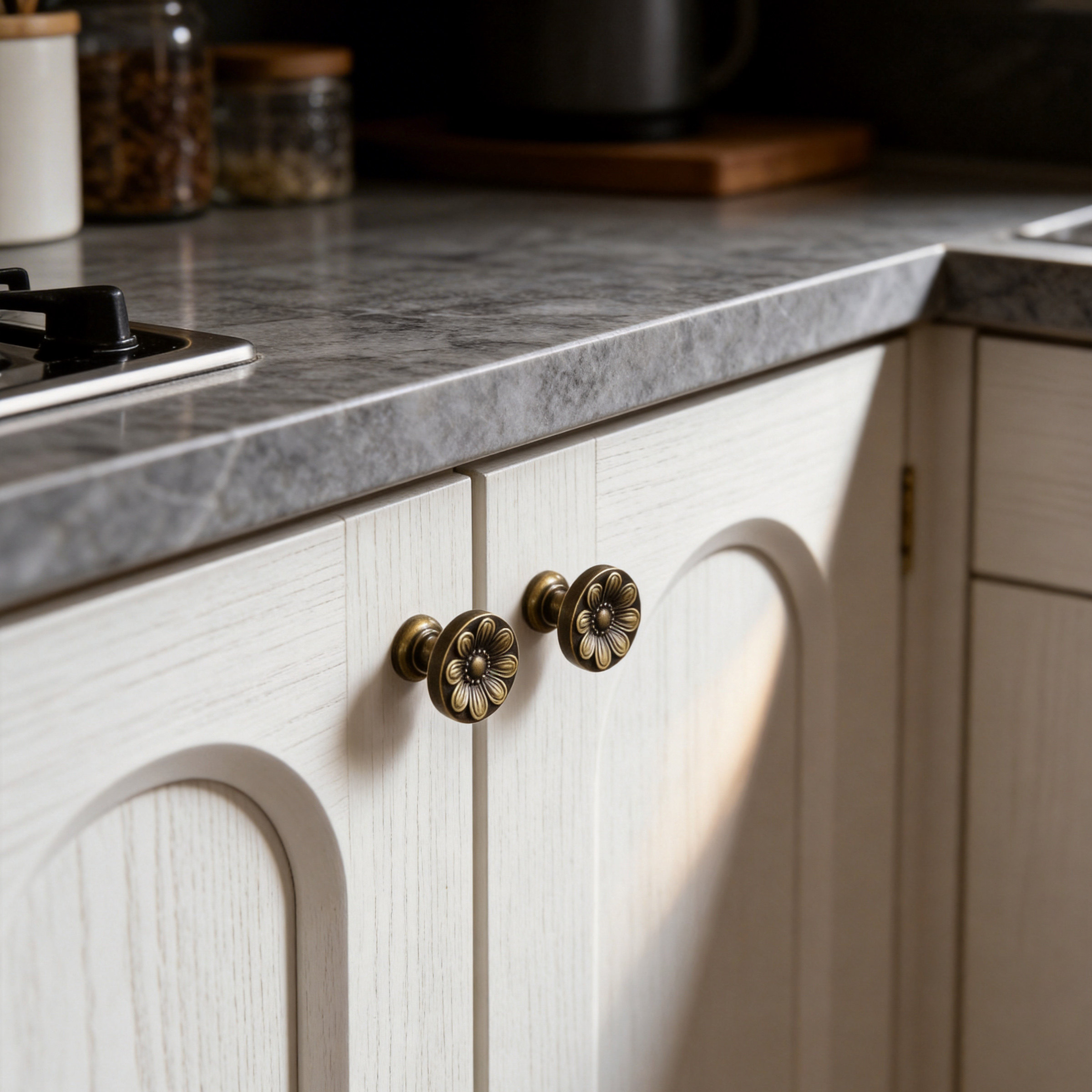 铜匠师黄铜花卉纹古铜色拉手复古雕花家具抽屉衣柜门美式装饰把手