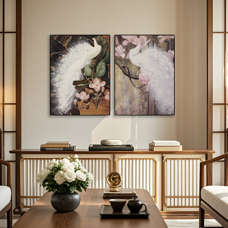 动物画孔雀装饰画双幅组合画客厅卧室沙发背景墙玄关过道走廊壁画图片