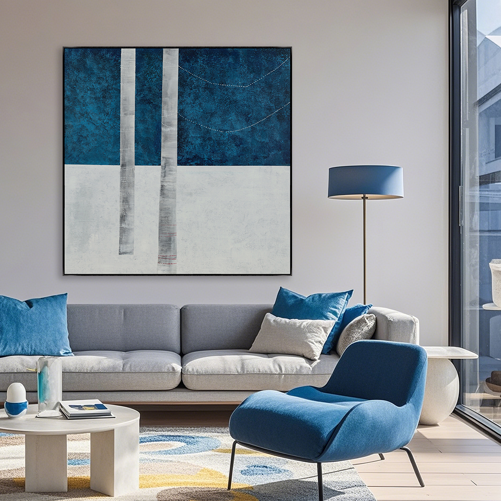 几何线条色块抽象装饰画现代简约蓝色样板间挂画沙发背景墙挂画图片