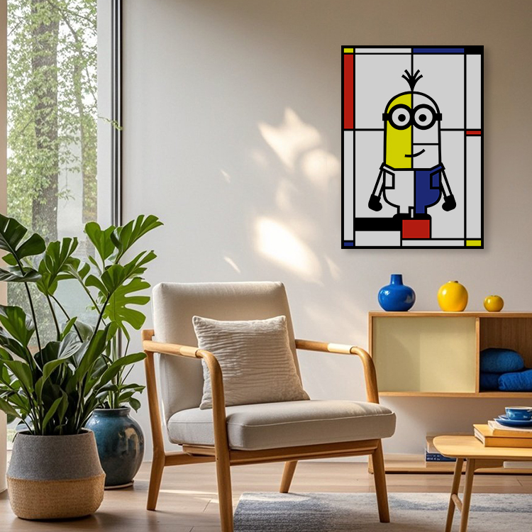 小黄人装饰画儿童房卡通人物挂画抽象线条现代简约壁画图片